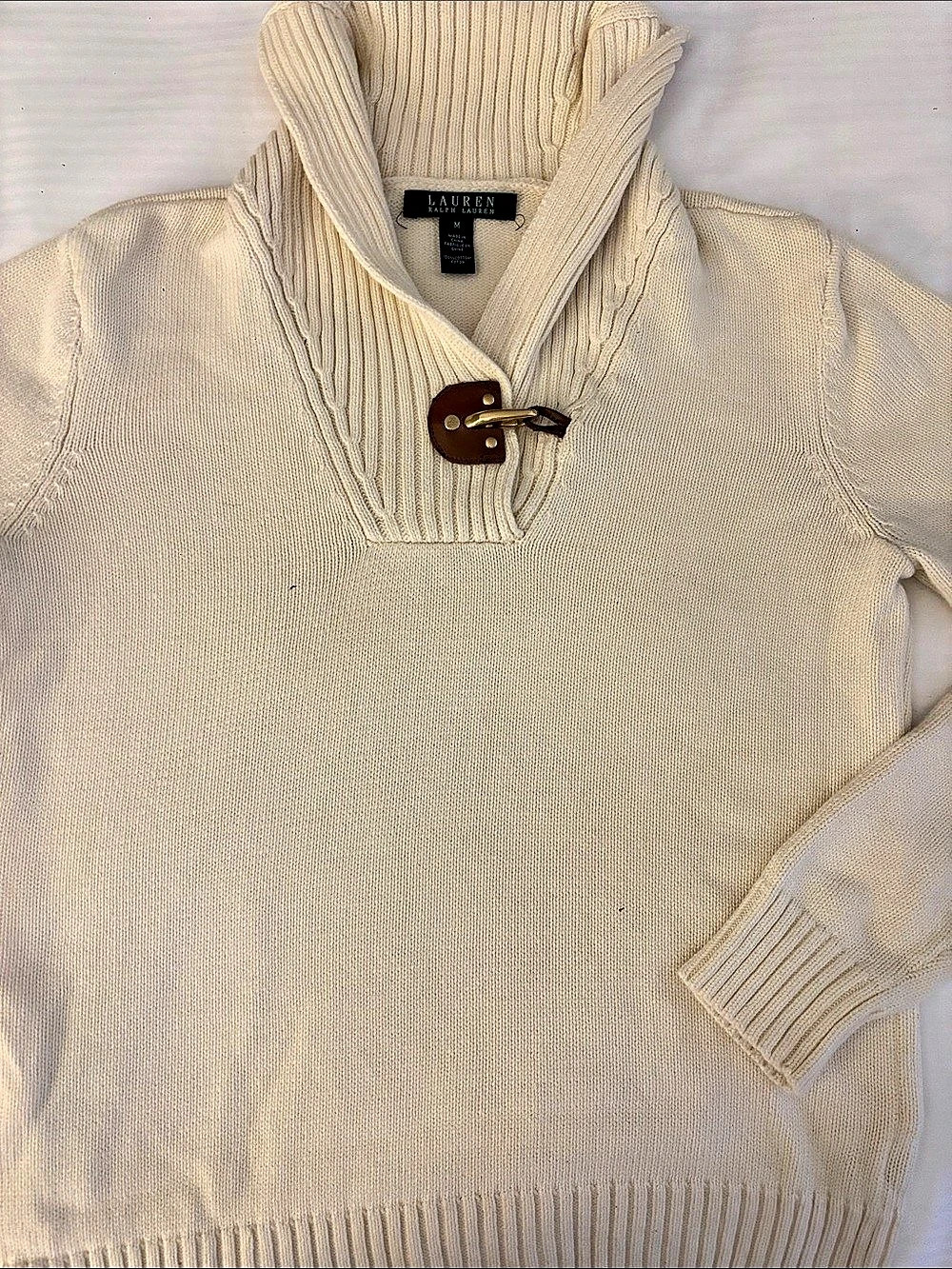 Lauren Ralph Lauren Cable Knit Toggle Sweater Cream Medium